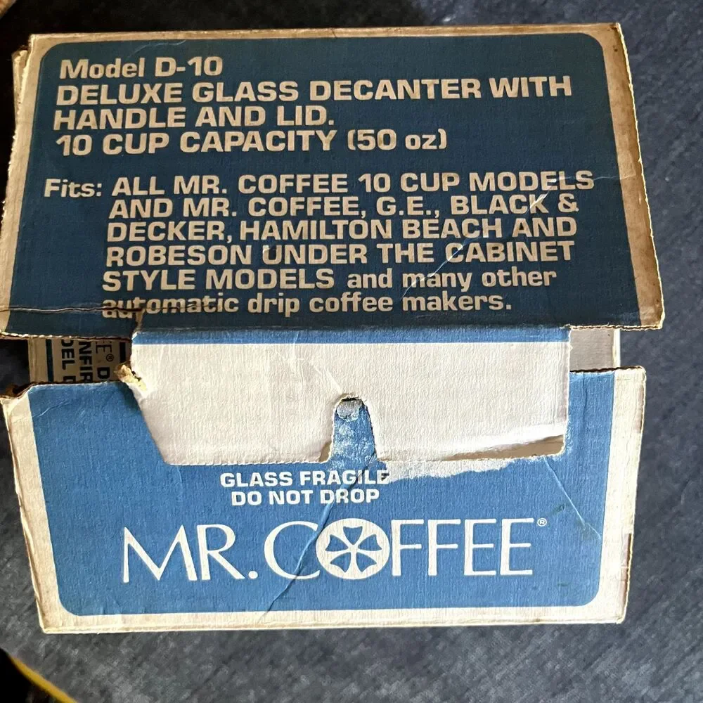 Vintage Mr. Coffee 10 Cup deluxe Glass Decanter Model D-10 Replacement 1985